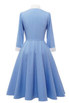 Blaues Vintage-Trapezkleid mit Fliege