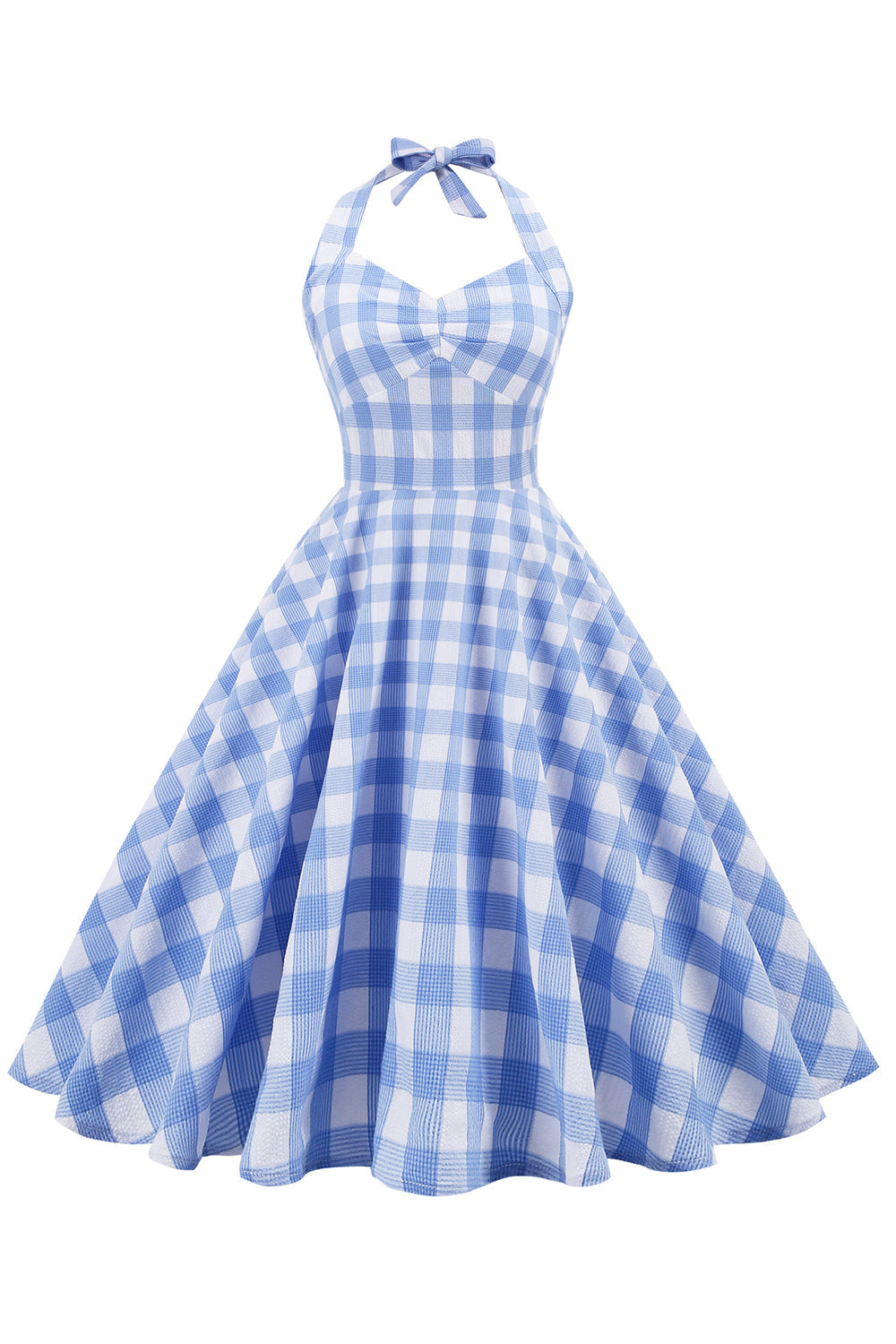 Damen Kariertes rückenfreies Retro-Kleid