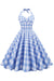 Damen Kariertes rückenfreies Retro-Kleid