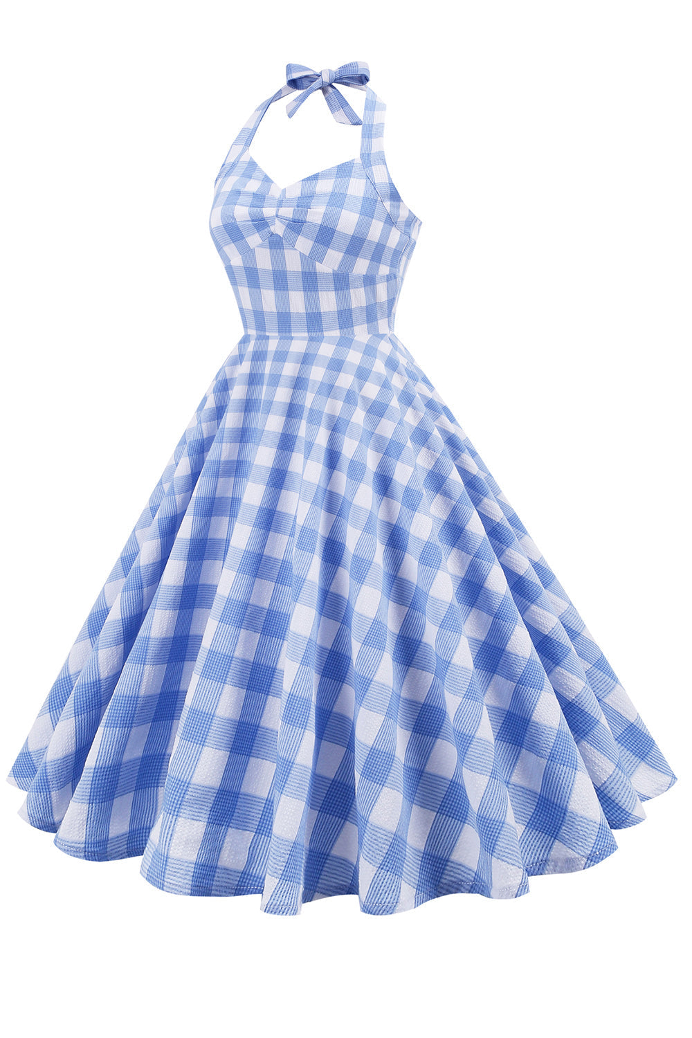 Damen Kariertes rückenfreies Retro-Kleid