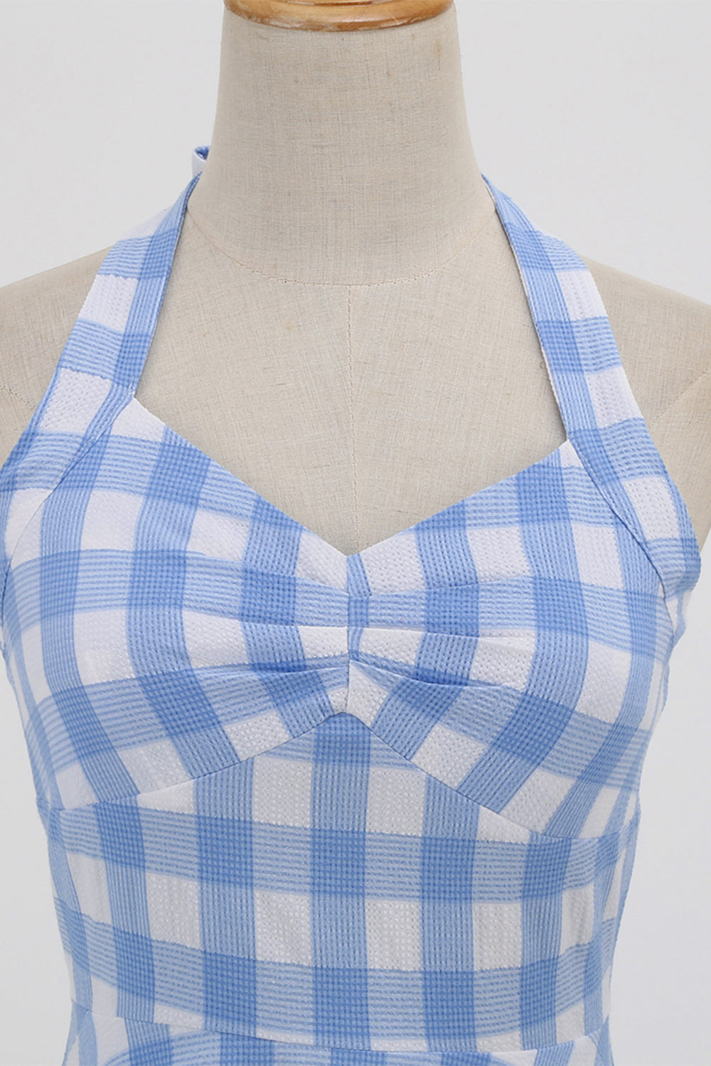 Damen Kariertes rückenfreies Retro-Kleid