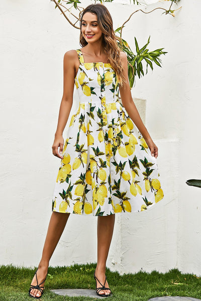 Sommer-Vintage-Kleid mit Zitronenmuster