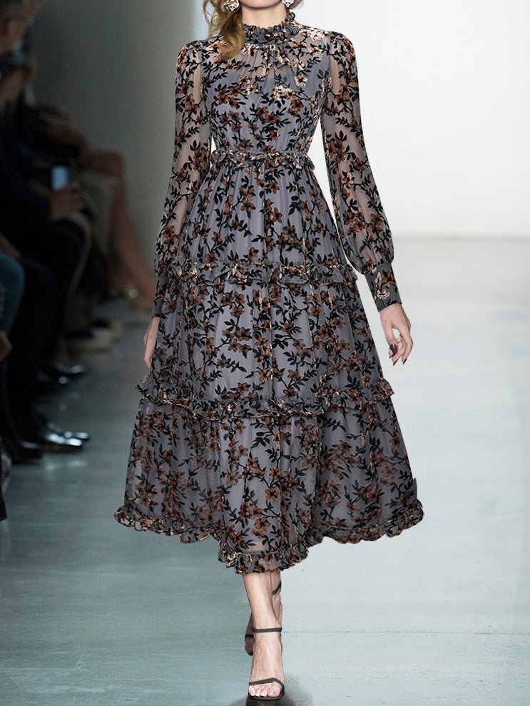 40er Jahre Vintage Blumenblaues Kleid