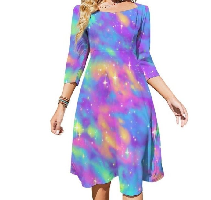 Buntes 70er-Jahre-Vintage-Kleid für Damen
