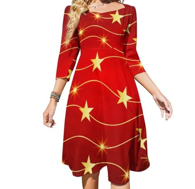 70er-Jahre-Vintage-Disco-Rotes Kleid für Damen mit Sternen