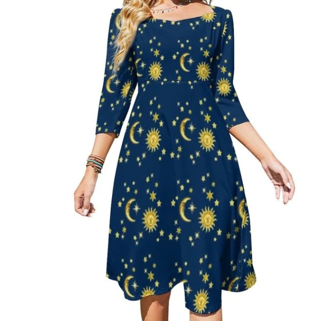 Mittellanges 70er-Jahre-Vintage-Kleid für Damen