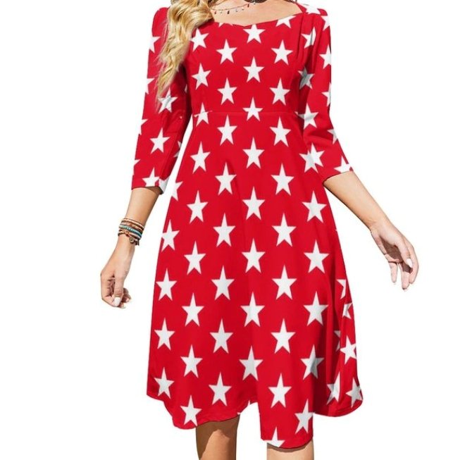 Rotes Kleid mit Sternen, Damenjahrgang 70, Vintage-Mode