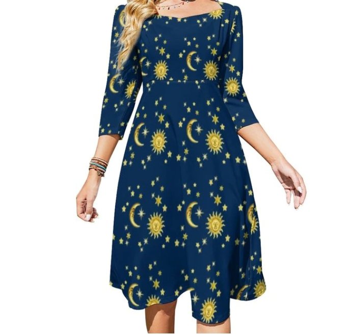 Blaues Kleid für Damen, Jahr 70, Vintage-Abend