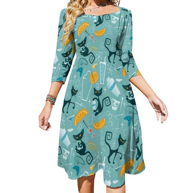 Türkises Vintage-Kleid für Damen im Stil der 70er Jahre