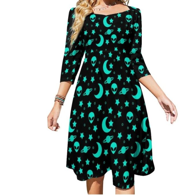 Grünes Vintage-Kleid für Damen im Stil der 70er Jahre