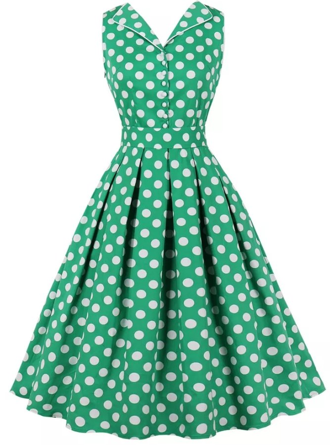 Kleines grünes Polka Dot Kleid aus den 50er Jahren