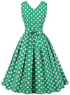 Kleines grünes Polka Dot Kleid aus den 50er Jahren