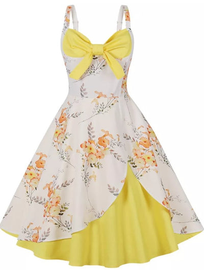 Zierliches Vintage-Kleid mit Blumenmuster in Gelb und Weiß