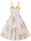 Zierliches Vintage-Kleid mit Blumenmuster in Gelb und Weiß