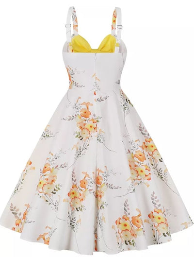 Zierliches Vintage-Kleid mit Blumenmuster in Gelb und Weiß