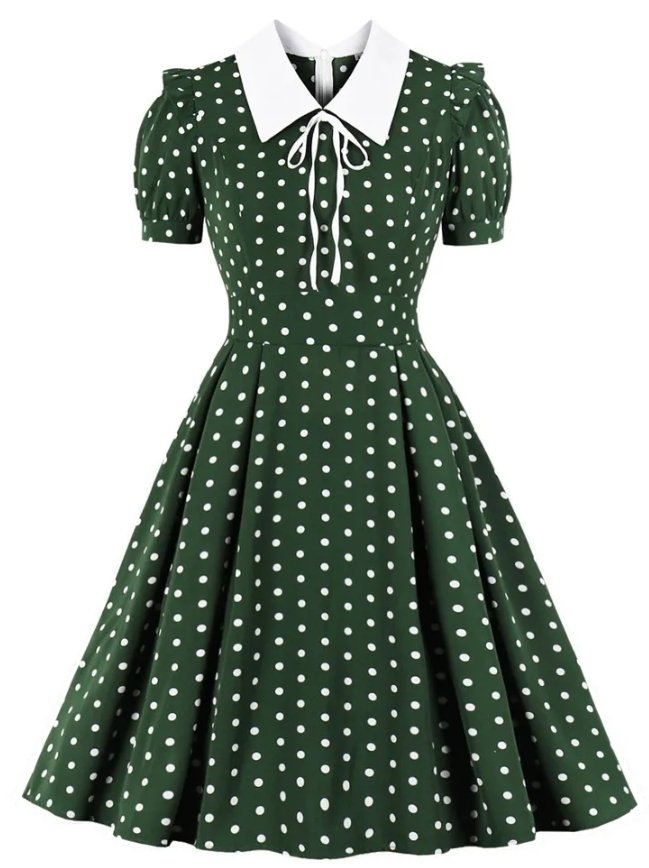 60er Jahre Polka Dot Kleid Grün