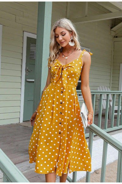 Vintage Gelbes Polka Dot Kleid