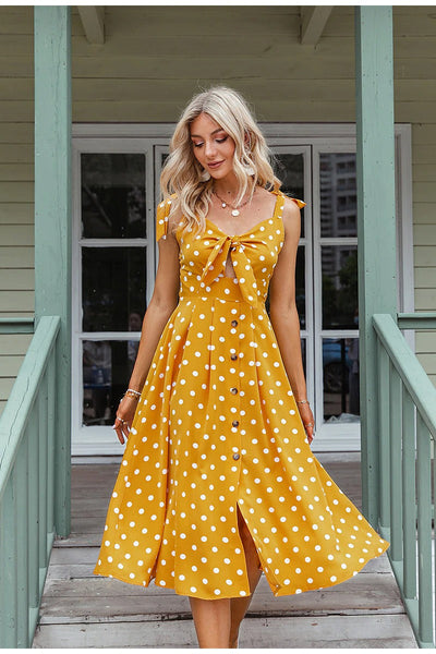 Vintage Gelbes Polka Dot Kleid