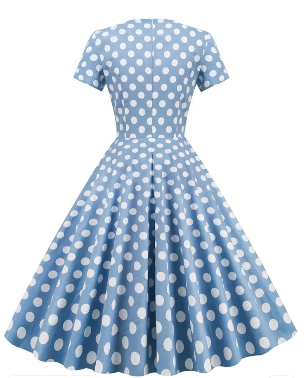 Offenes Vintage-Kleid mit blauen Punkten und Punkten