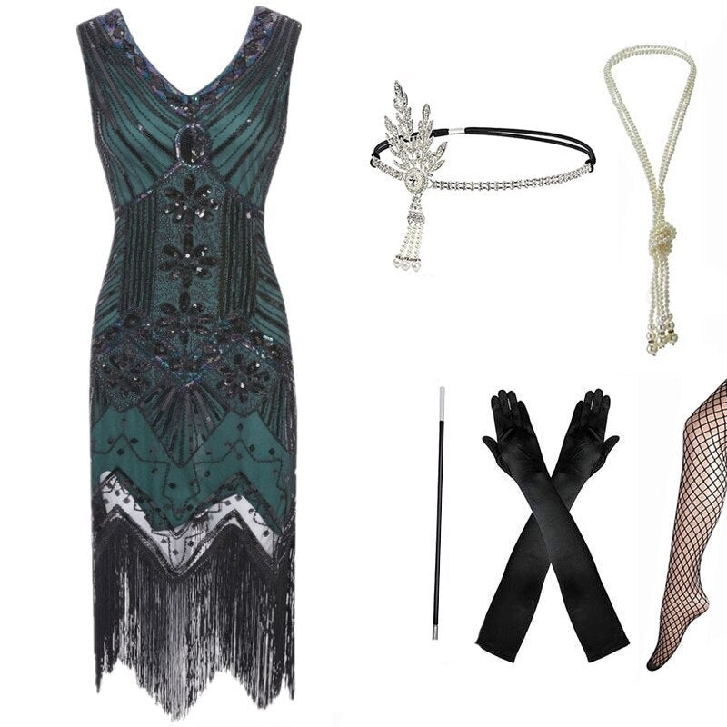 Grünes Damen-Plus-Size-Kleid aus den 1920er Jahren