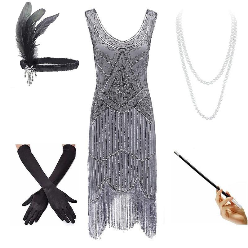 Vintage Graues 1920er-Jahre-Kleid