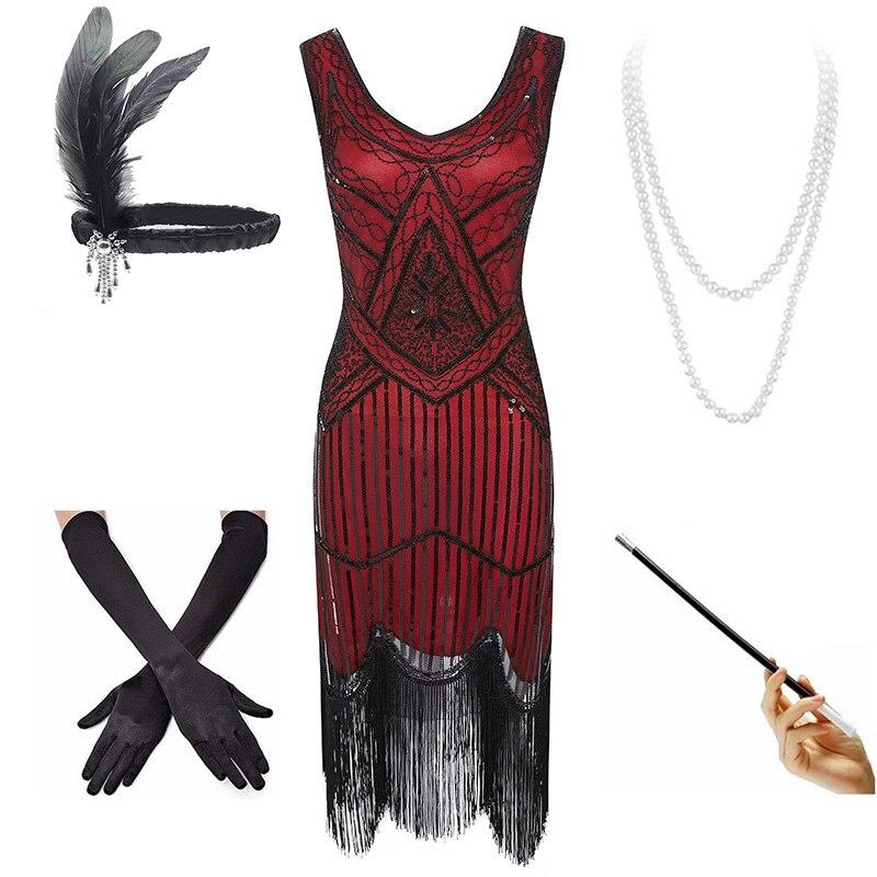 Vintage Kleid aus den 1920er Jahren in Rot und Schwarz