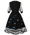 Blaues Schmetterlings-Pin-Up-Kleid im 50er-Jahre-Stil