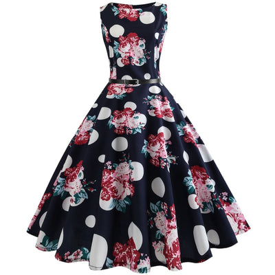 1950er Jahre Pin-Up-Blumen-Polka-Dot-Kleid