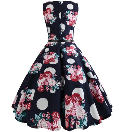 1950er Jahre Pin-Up-Blumen-Polka-Dot-Kleid