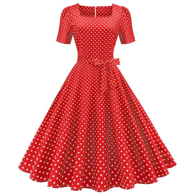 Rotes gepunktetes 50er-Jahre-Kleid