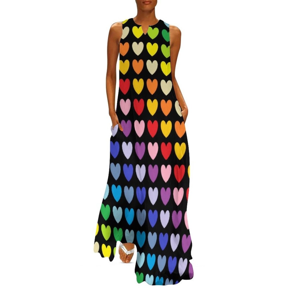 Mehrfarbiges schickes 70er-Jahre-Kleid