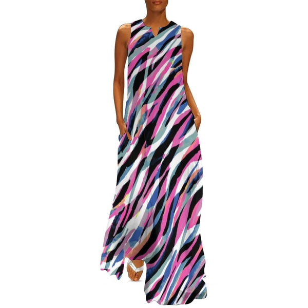 Chiffon Kleid Damen Mit Blumenprint - Langes Swing Kleid Mit V-Ausschnitt