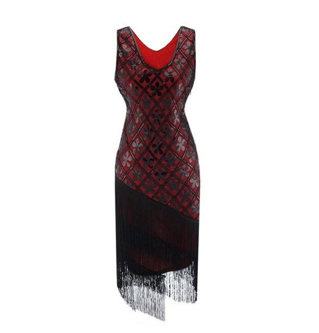 Rot Schwarz Plus Size Vintage 20er Jahre Kleid