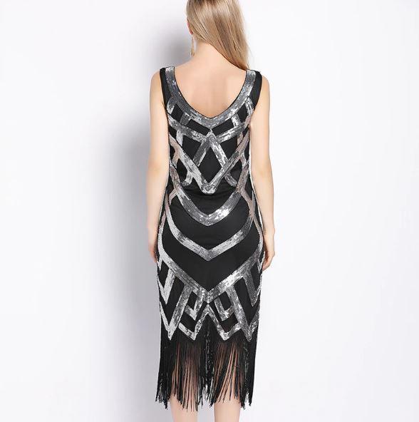 Vintage 1920er Jahre Kleid Schwarz Silber