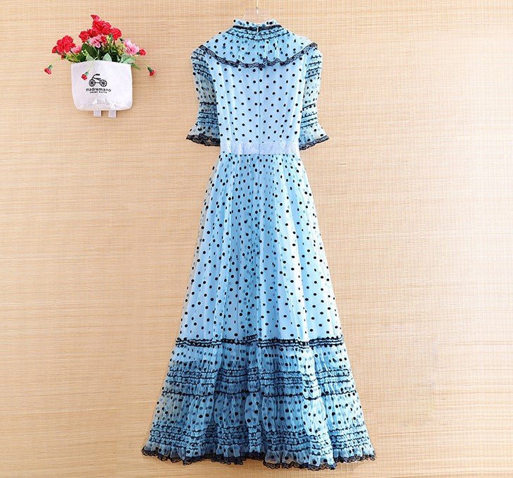 40er Jahre Blaues Polka Dot Kleid