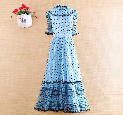 40er Jahre Blaues Polka Dot Kleid