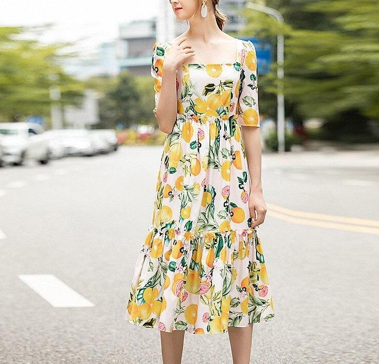 40er-Jahre-Frucht-Print-Kleid
