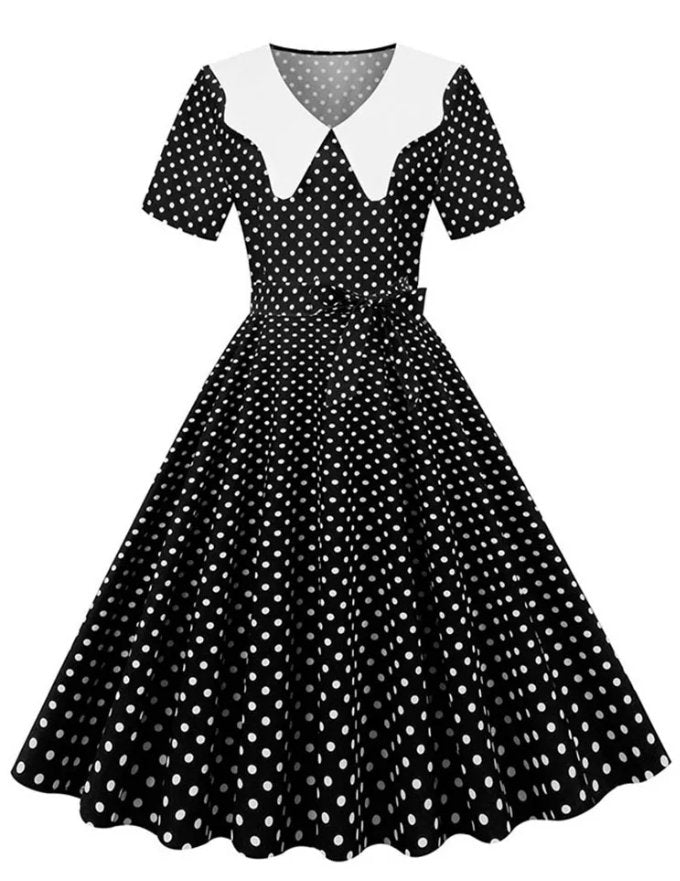 50er 60er Jahre Schwarz-Weißes Kleid