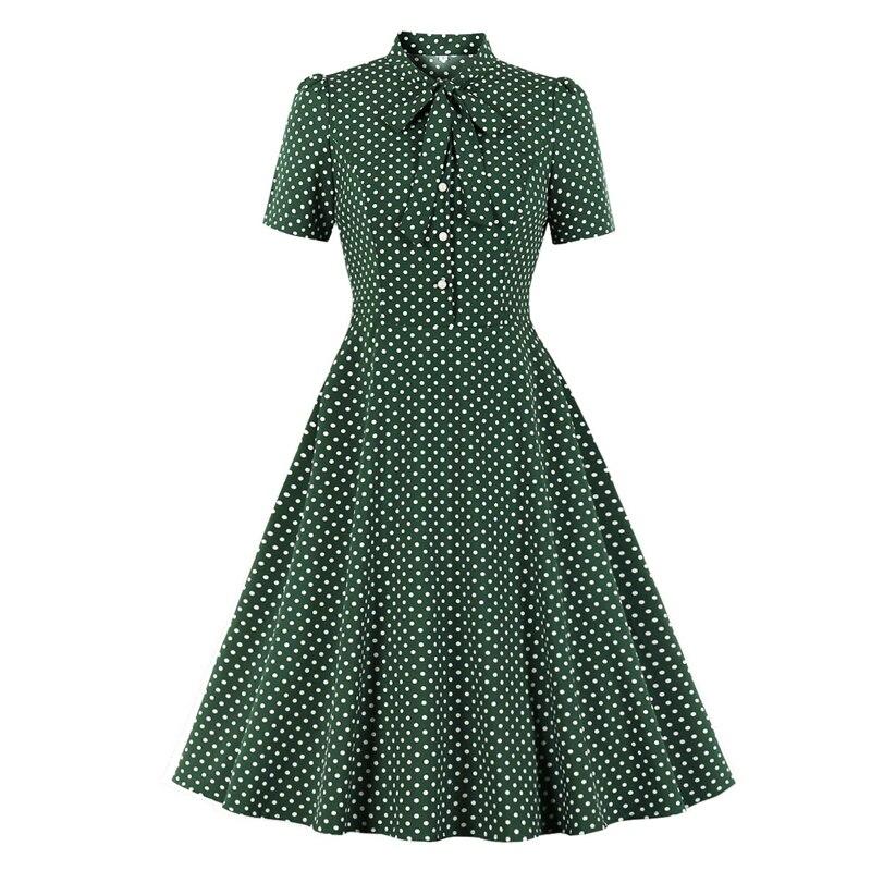 50er Jahre Vintage Grünes Polka Dot Kleid