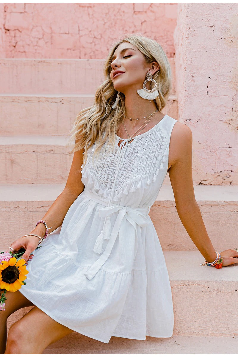 Boho Vintage Weißes Kleid