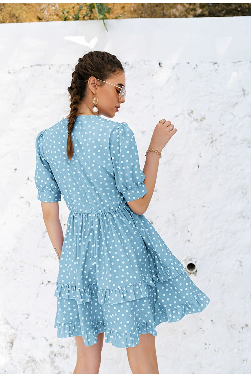 Vintage Blaues Polka Dot Kleid