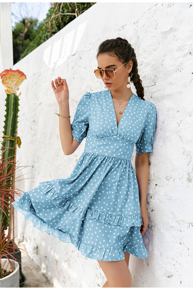 Vintage Blaues Polka Dot Kleid