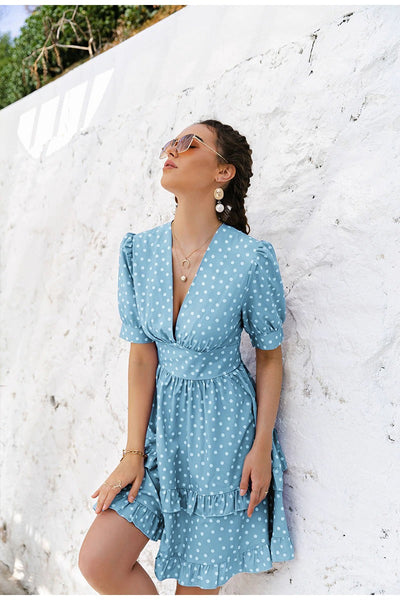 Vintage Blaues Polka Dot Kleid