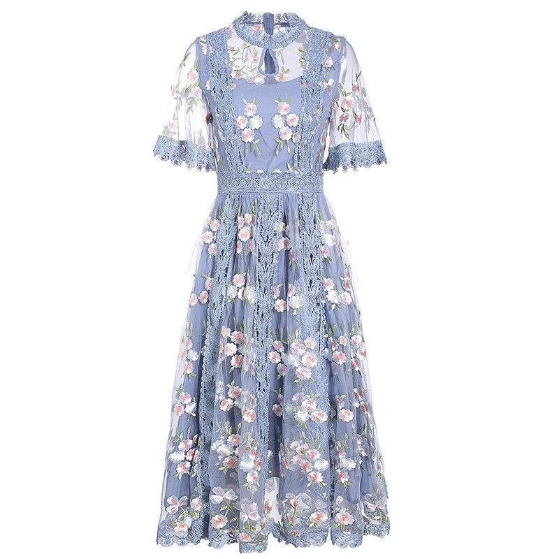 Vintage Blumen Blaues Kleid