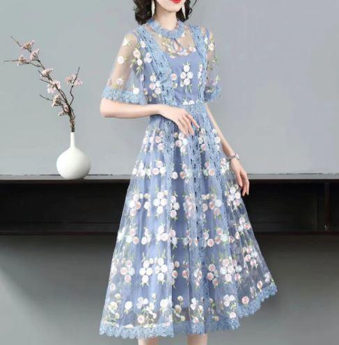 Vintage Blumen Blaues Kleid