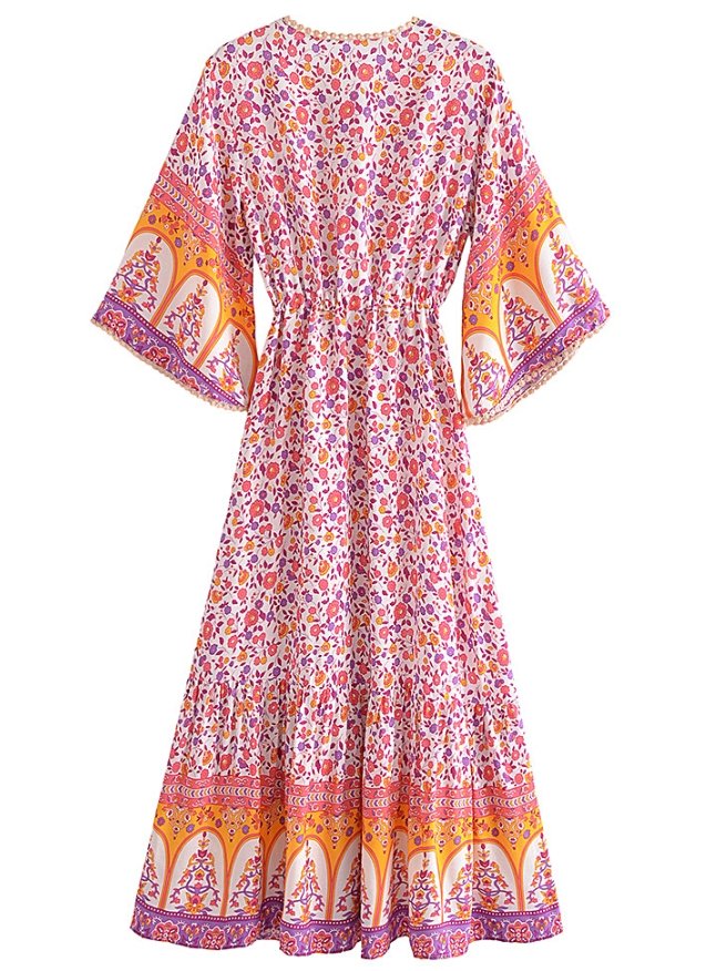 70er Jahre Blumen-Bohemia-Kleid
