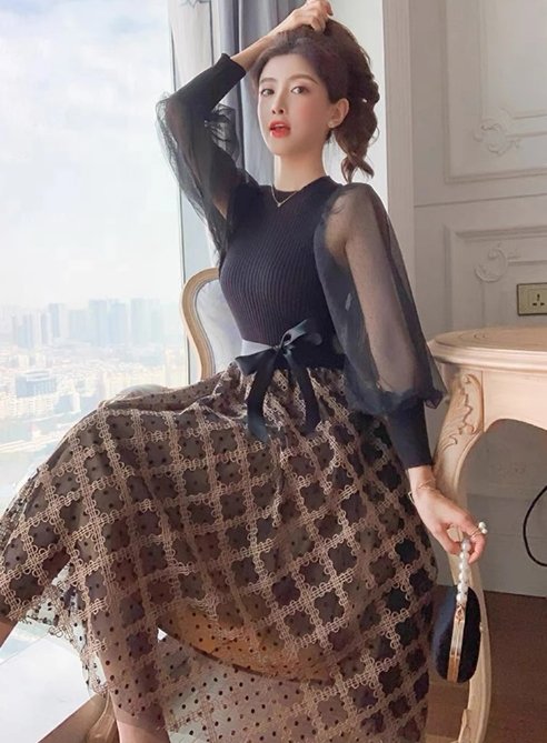 Vintage 40er Jahre Schwarzes Karokleid