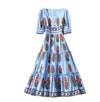 Kurzes florales Vintage-Kleid in Blau