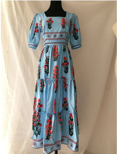 Kurzes florales Vintage-Kleid in Blau