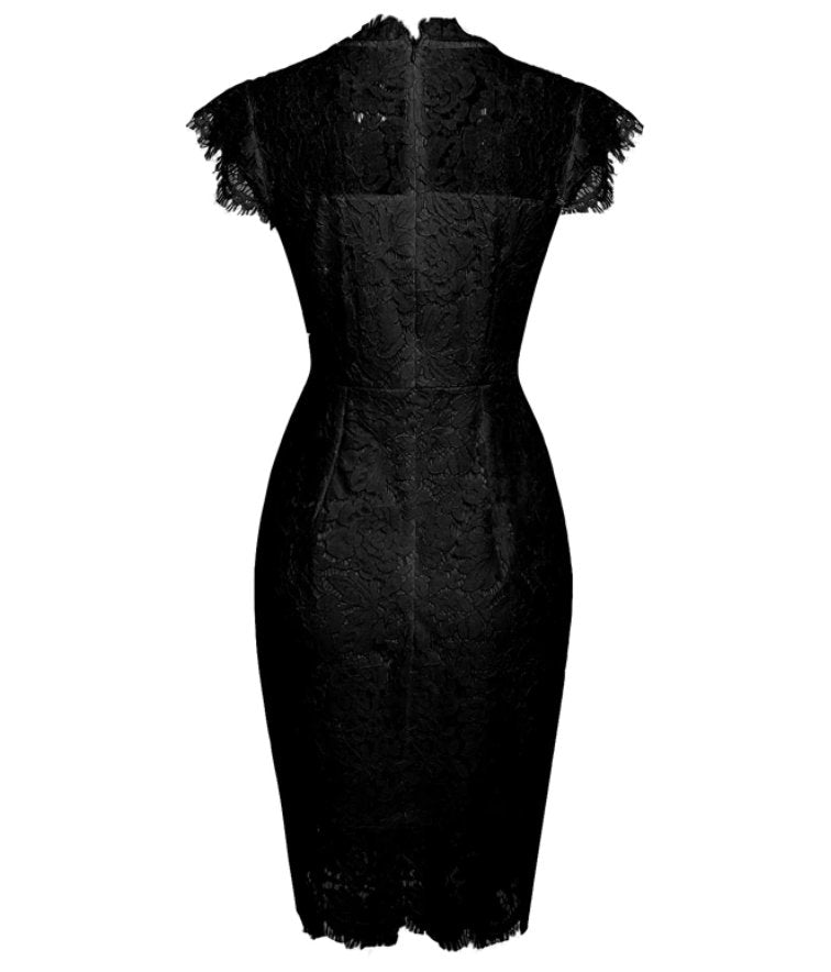 Schwarzes Vintage-Spitzen-Bleistiftkleid